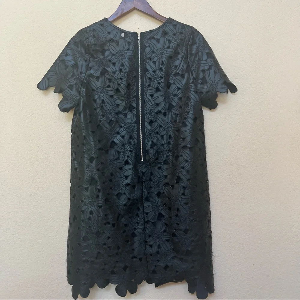 J.O.A. Black Faux Leather Floral Laser Cut Dress B6/32 - Picture 6 of 12